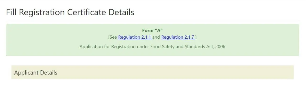 Food License Perosonal Information